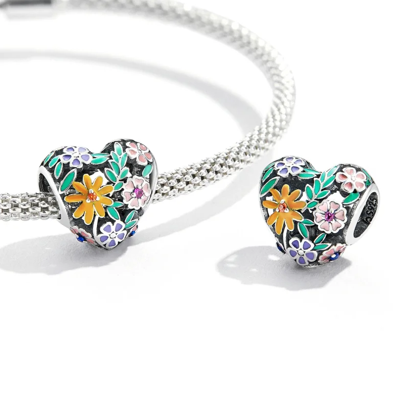 (image for) Pandora Style Flower Heart Charm - BSC590 - View 3
