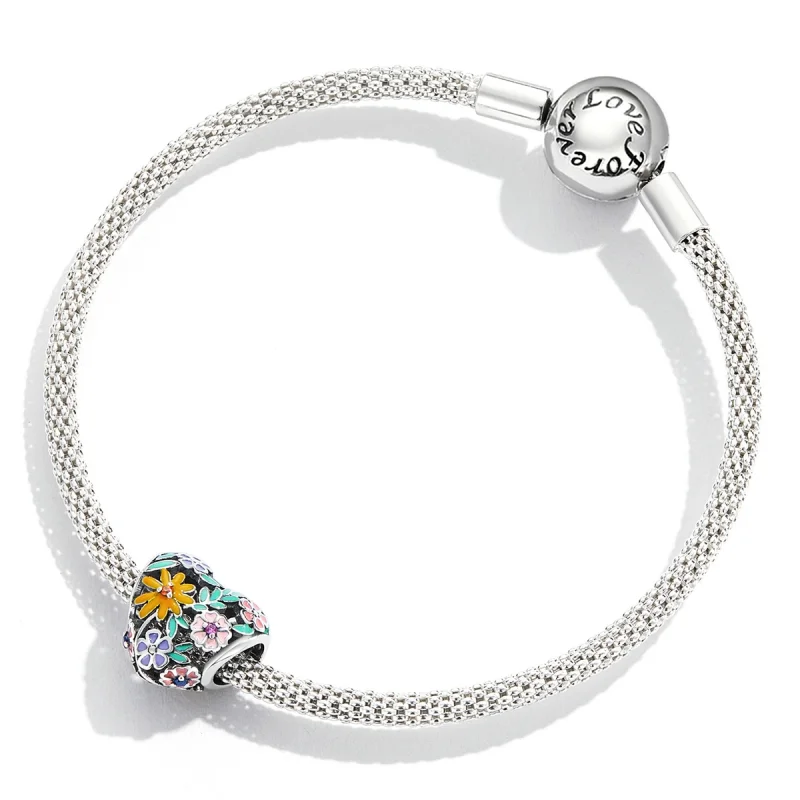 (image for) Pandora Style Flower Heart Charm - BSC590 - View 4