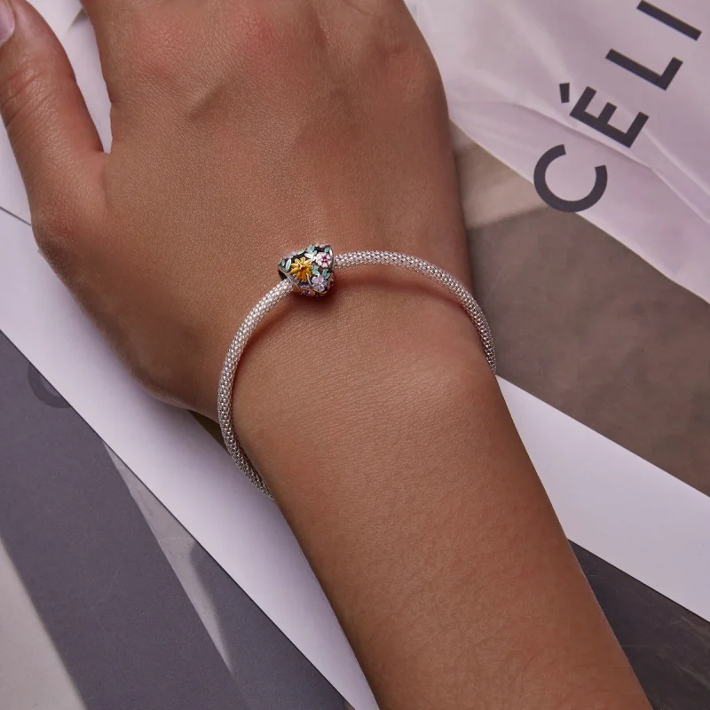 (image for) Pandora Style Flower Heart Charm - BSC590 - View 5