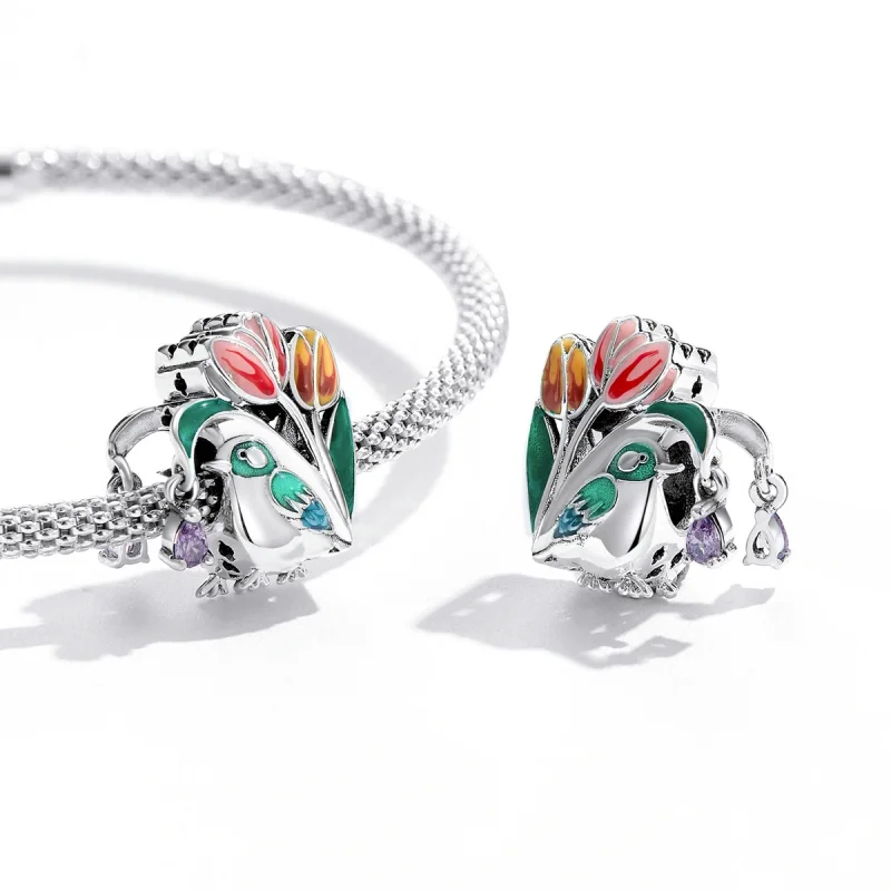 (image for) Pandora Style Flowers and Birds - Rain Charm - SCC2193 - View 3