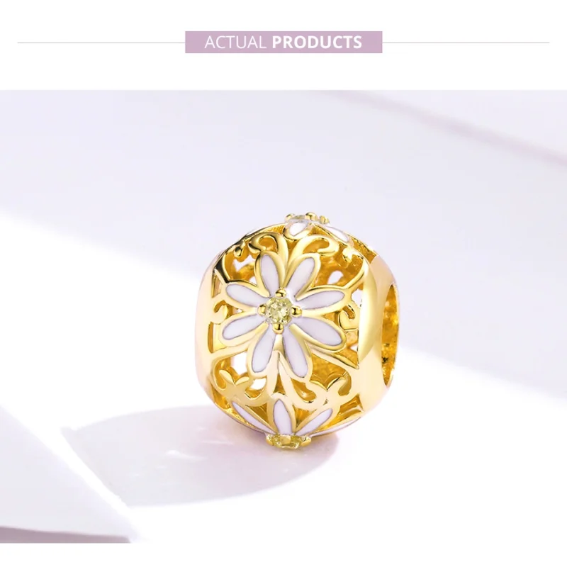 (image for) Pandora Style Gold-Plated Daisy Charm - SCC1216 - View 5
