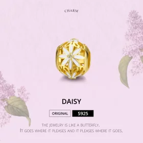 Pandora Style Gold-Plated Daisy Charm - SCC1216 Pandora Style Gold-Plated Daisy Charm - SCC1216
