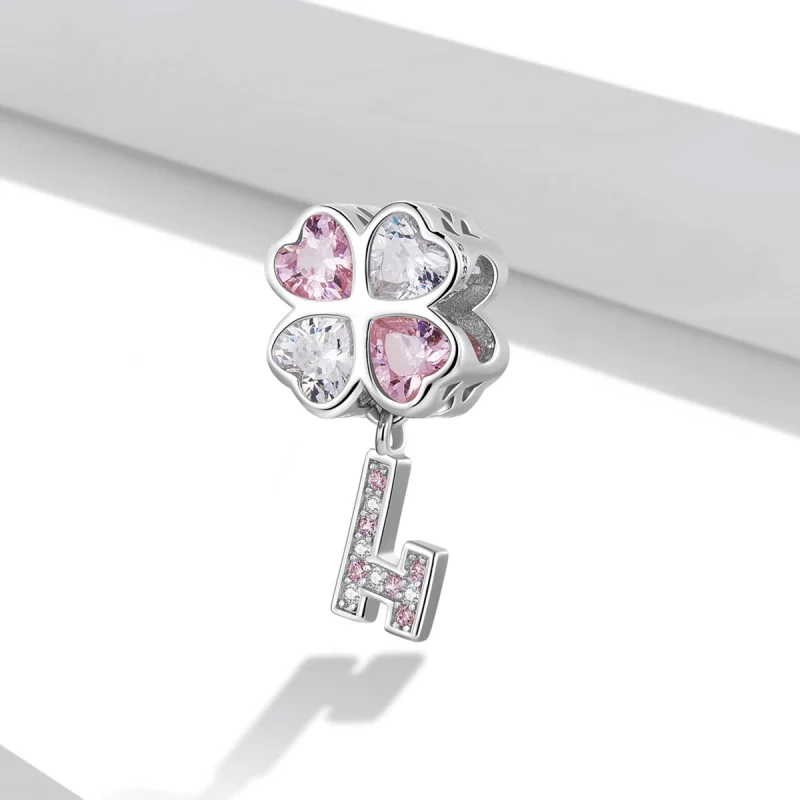 (image for) Pandora Style Heart Clover Key Charm - SCC2123 - View 2
