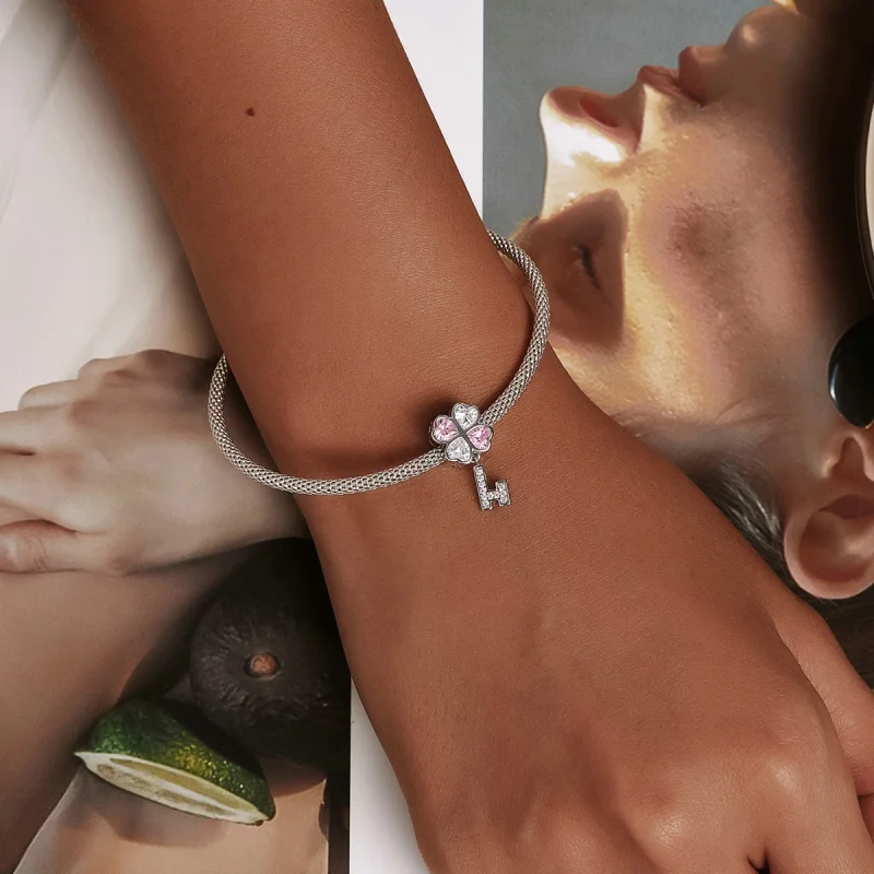 (image for) Pandora Style Heart Clover Key Charm - SCC2123 - View 5