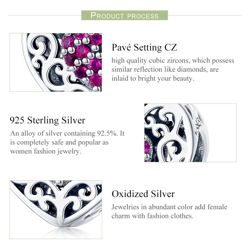 (image for) Pandora Style Heart Filigree Charm Bead in 925 Sterling Silver with Oxidized Zir - View 5