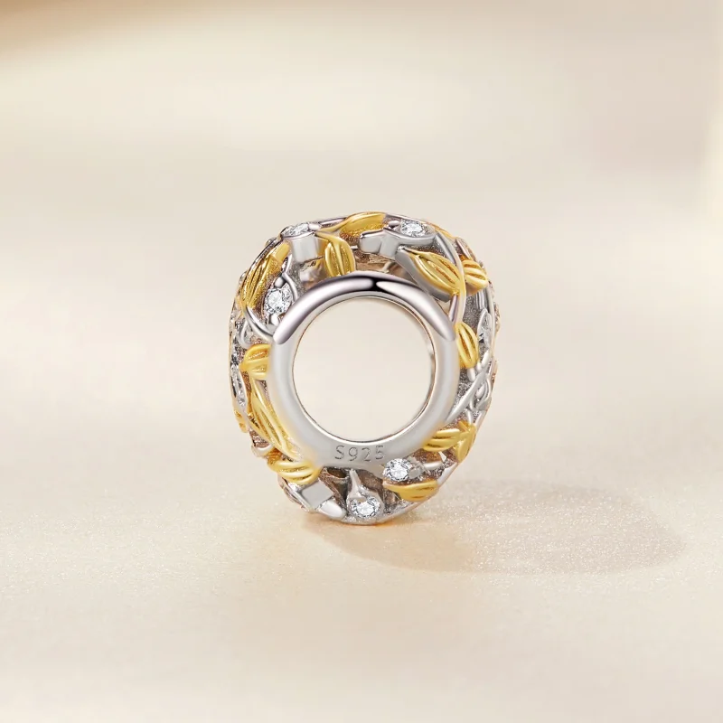 (image for) Pandora Style Heart Shaped Leaves Charm - BSC672 - View 2