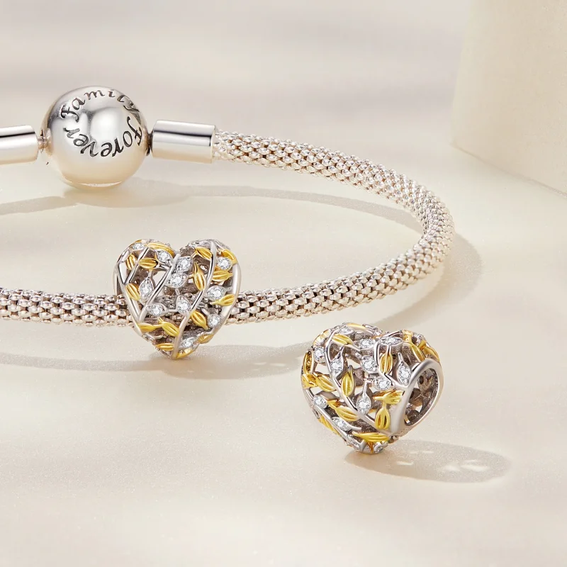 (image for) Pandora Style Heart Shaped Leaves Charm - BSC672 - View 3