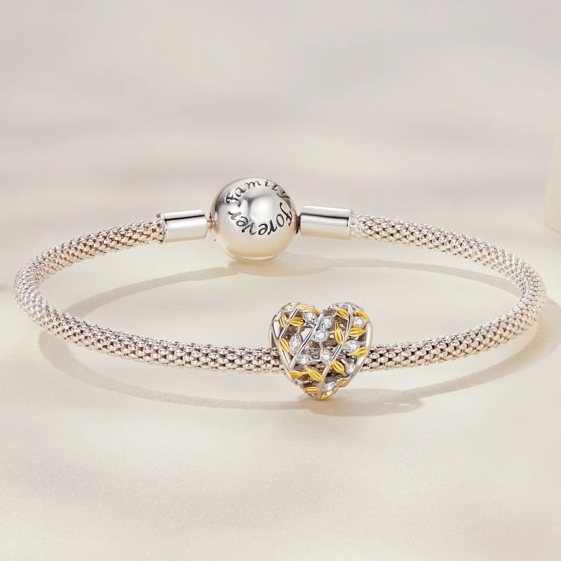 (image for) Pandora Style Heart Shaped Leaves Charm - BSC672 - View 4