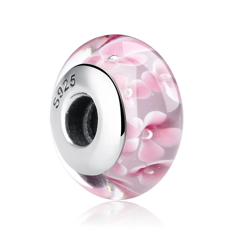 (image for) Pandora Style Pink Flowers Murano Glass Charm - SCZ008 - View 2