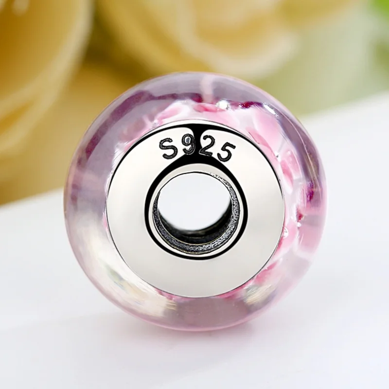 (image for) Pandora Style Pink Flowers Murano Glass Charm - SCZ008 - View 5