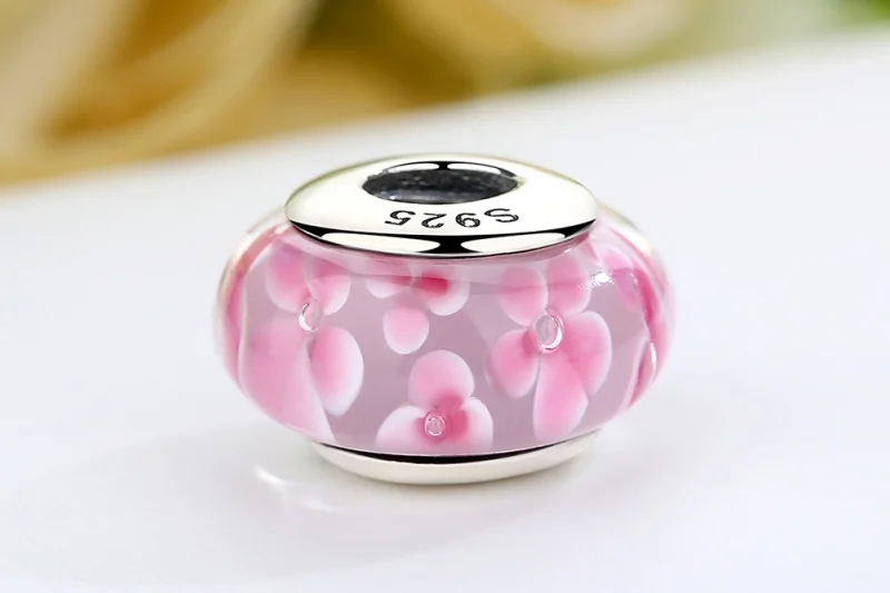 (image for) Pandora Style Pink Flowers Murano Glass Charm - SCZ008 - View 8