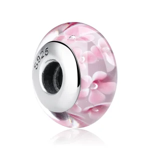 (image for) Pandora Style Pink Flowers Murano Glass Charm - SCZ008
