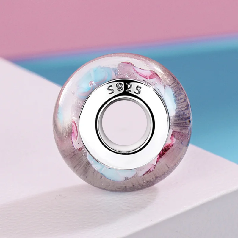 (image for) Pandora Style Pink Flowers Murano Glass Charm - SCZ056 - View 3