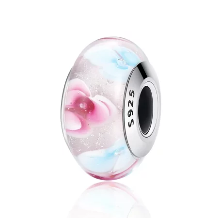 Pandora Style Pink Flowers Murano Glass Charm - SCZ056