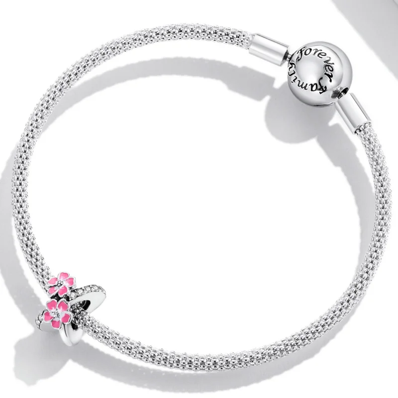 (image for) Pandora Style Pink Flowers Spacer Charm - SCC2139 - View 3