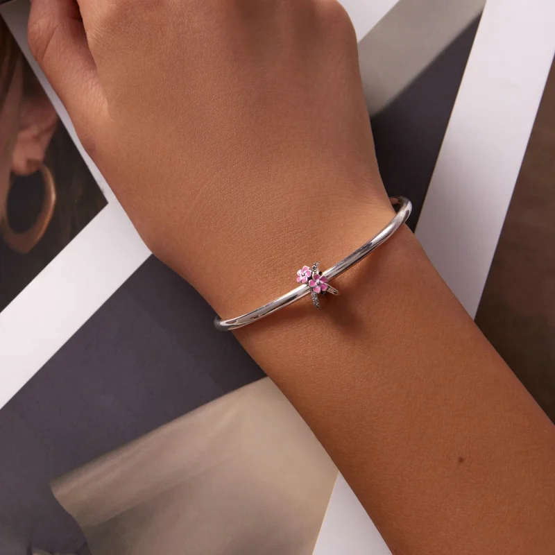 (image for) Pandora Style Pink Flowers Spacer Charm - SCC2139 - View 5