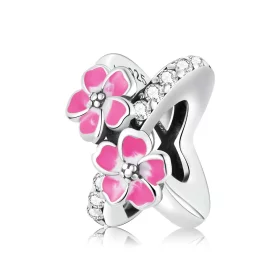 Pandora Style Pink Flowers Spacer Charm - SCC2139 Pandora Style Pink Flowers Spacer Charm - SCC2139