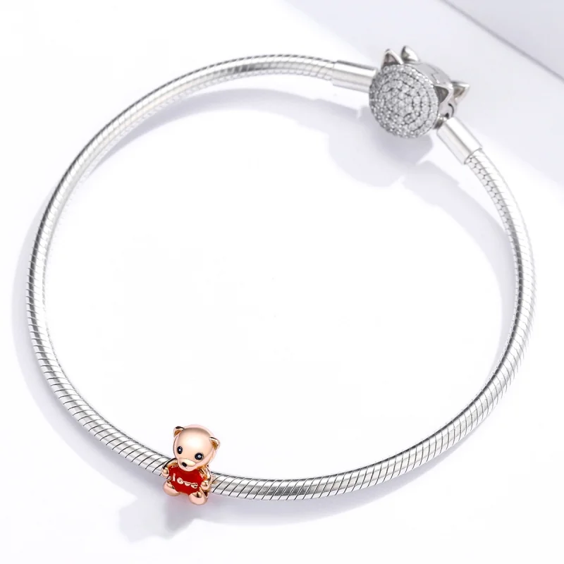 (image for) Pandora Style Pink Gold Teddy Bear Charm - BSC228 - View 3