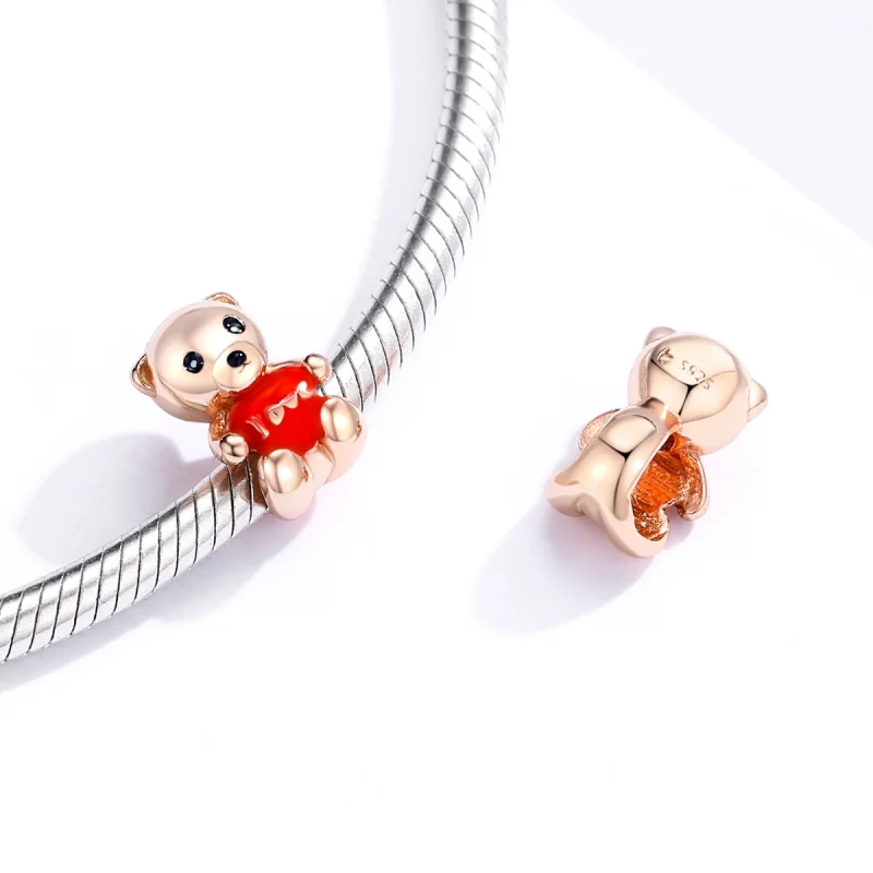 (image for) Pandora Style Pink Gold Teddy Bear Charm - BSC228 - View 4