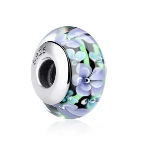 Pandora Style Purple Flowers Murano Glass Charm - SCZ009 Pandora Style Purple Flowers Murano Glass Charm - SCZ009