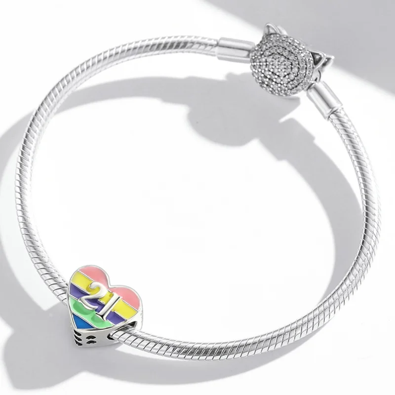 (image for) Pandora Style Rainbow Heart Charm - BSC548 - View 3