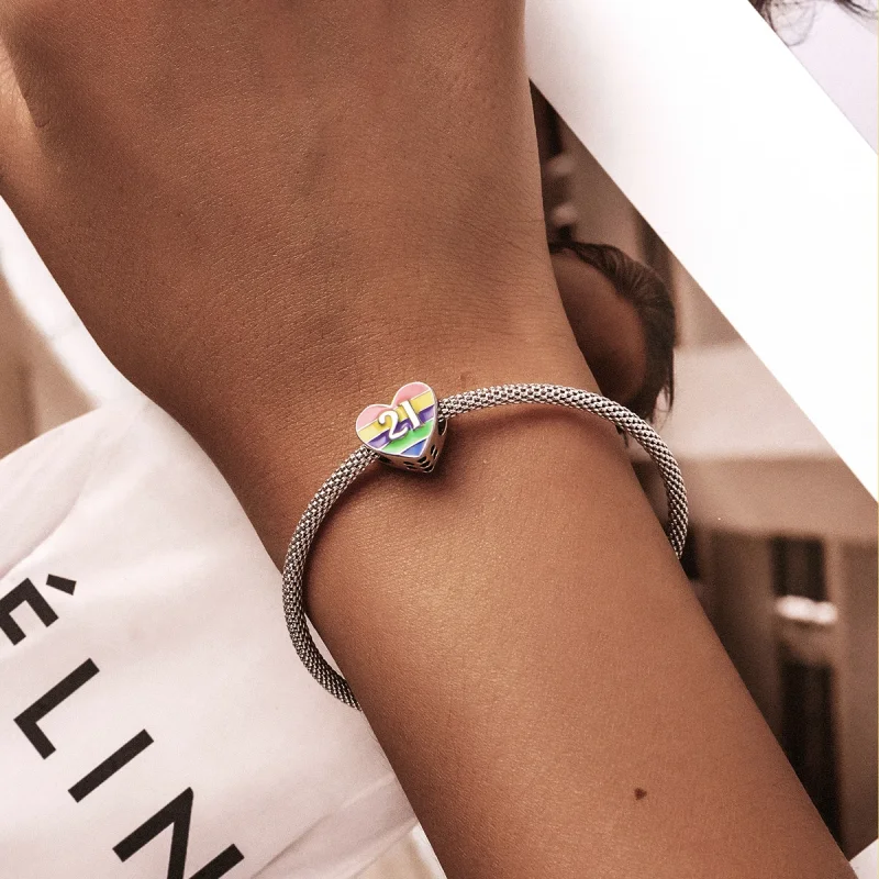 (image for) Pandora Style Rainbow Heart Charm - BSC548 - View 5