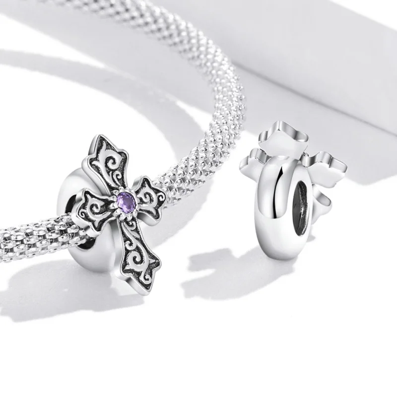 (image for) Pandora Style Retro Pattern Cross Charm - BSC583 - View 4