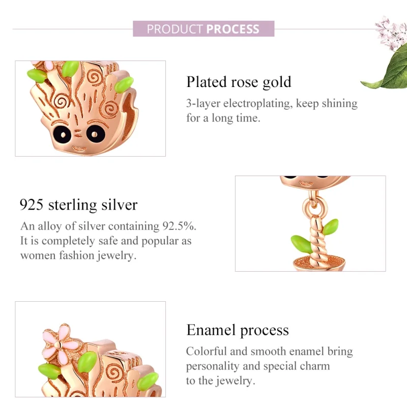 (image for) Pandora Style Rose Gold Baby Groot Charm - BSC130 - View 7