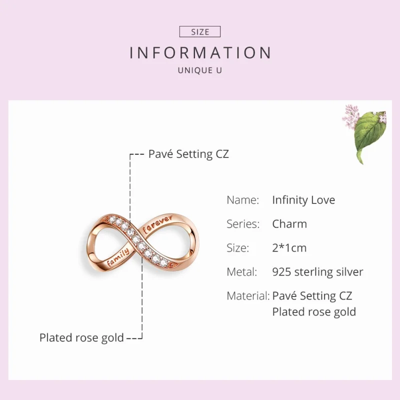 (image for) Pandora Style Rose Gold Infinity Charm - SCC1146-C - View 2