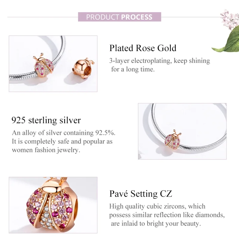 (image for) Pandora Style Rose Gold Ladybug Charm - SCC1120-C - View 2