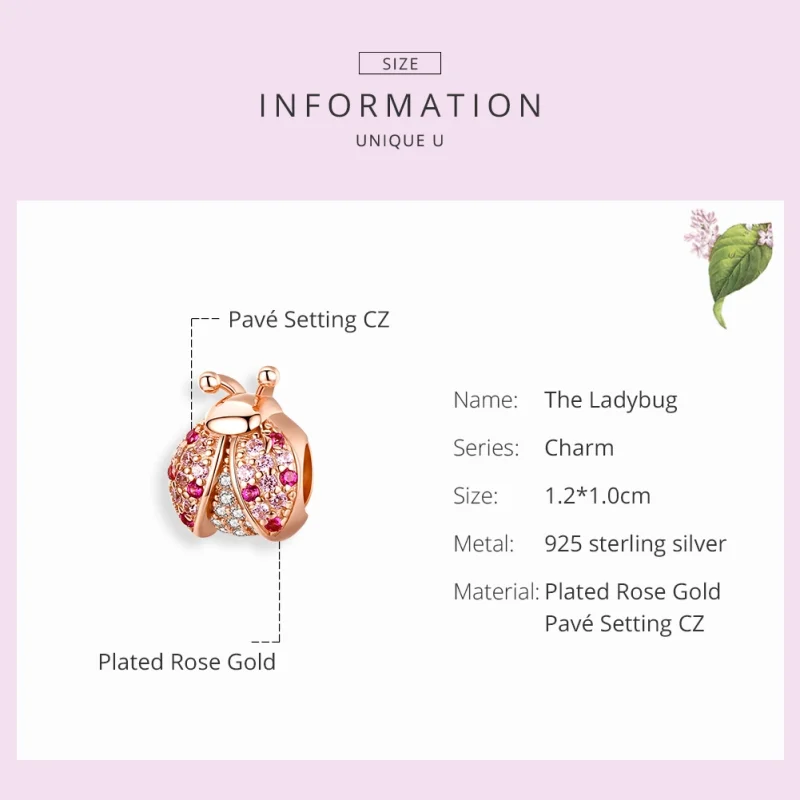 (image for) Pandora Style Rose Gold Ladybug Charm - SCC1120-C - View 4