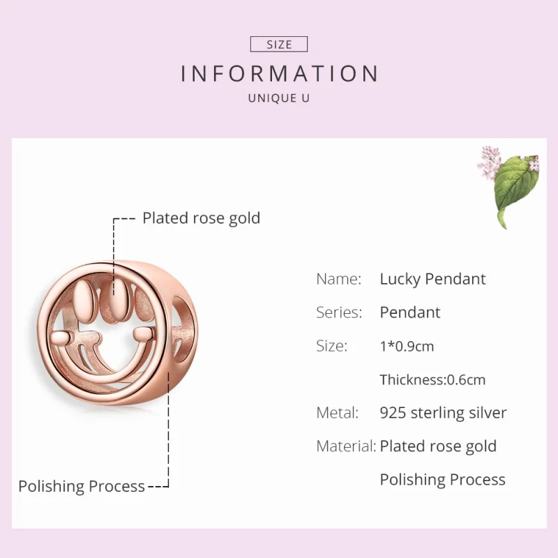 (image for) Pandora Style Rose Gold Lucky Smile Charm - SCC1787 - View 7