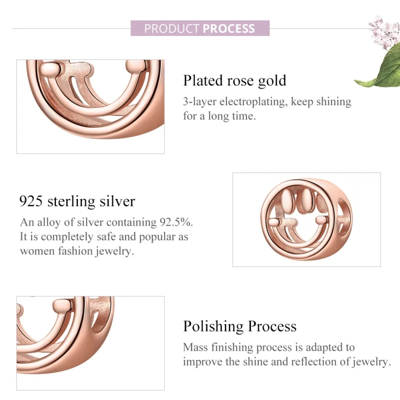 (image for) Pandora Style Rose Gold Lucky Smile Charm - SCC1787 - View 8