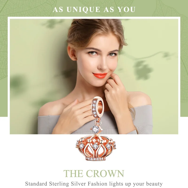 (image for) Pandora Style Rose Gold Regal Crown Dangle Charm - SCC1121 - View 2
