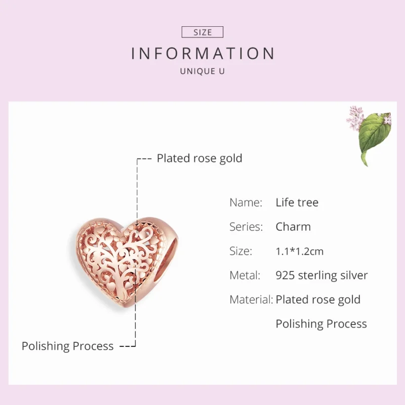 (image for) Pandora Style Rose Gold Rose Family Tree Charm - BSC215 - View 7
