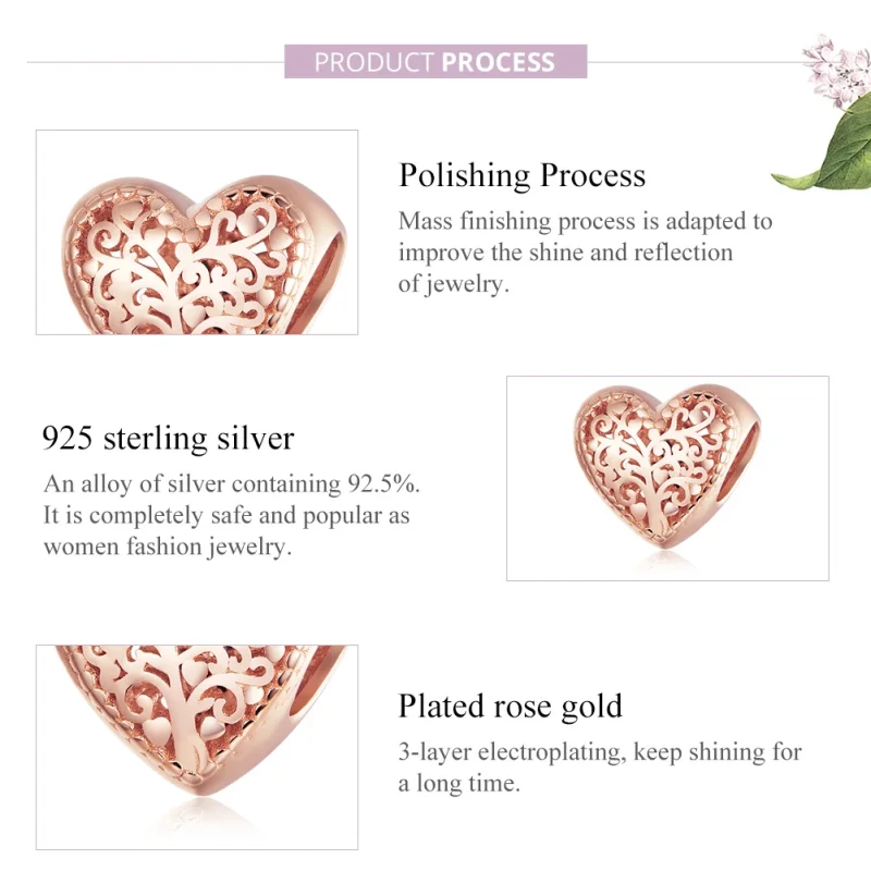 (image for) Pandora Style Rose Gold Rose Family Tree Charm - BSC215 - View 8