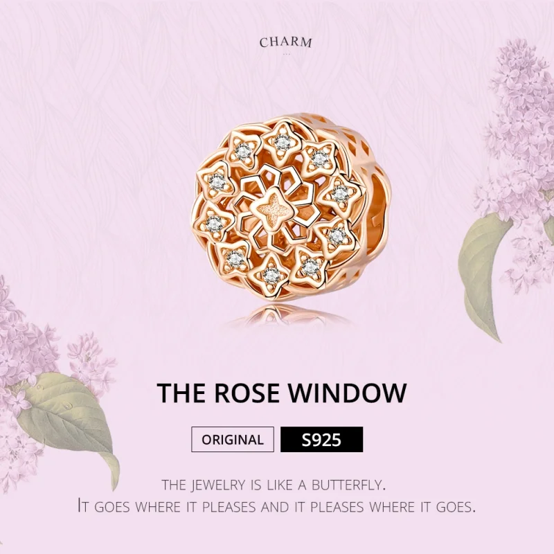 (image for) Pandora Style Rose Gold Rose Window Charm - SCC1279 - View 2