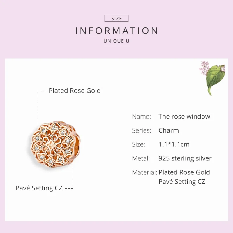 (image for) Pandora Style Rose Gold Rose Window Charm - SCC1279 - View 3
