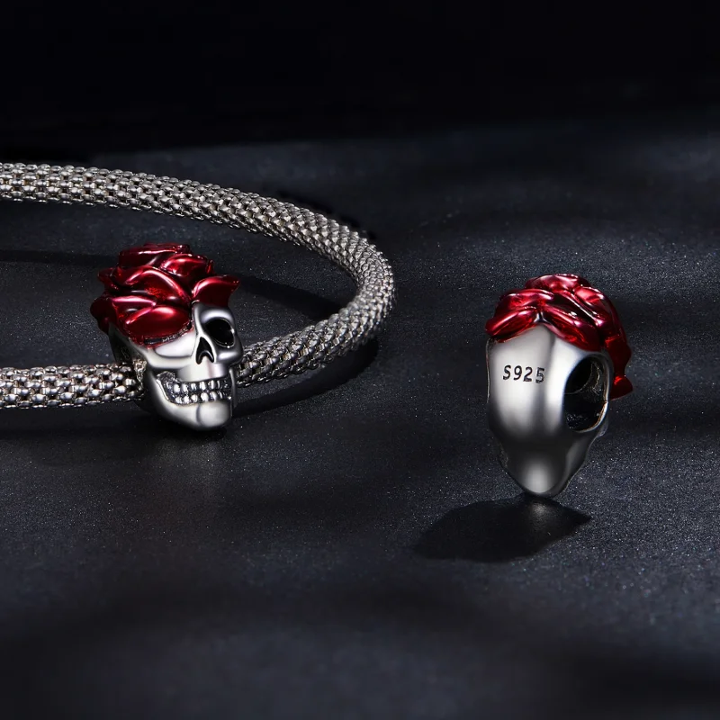 (image for) Pandora Style Rose Skull Charm - SCC2403 - View 4