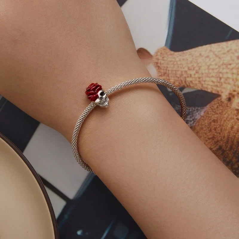 (image for) Pandora Style Rose Skull Charm - SCC2403 - View 6