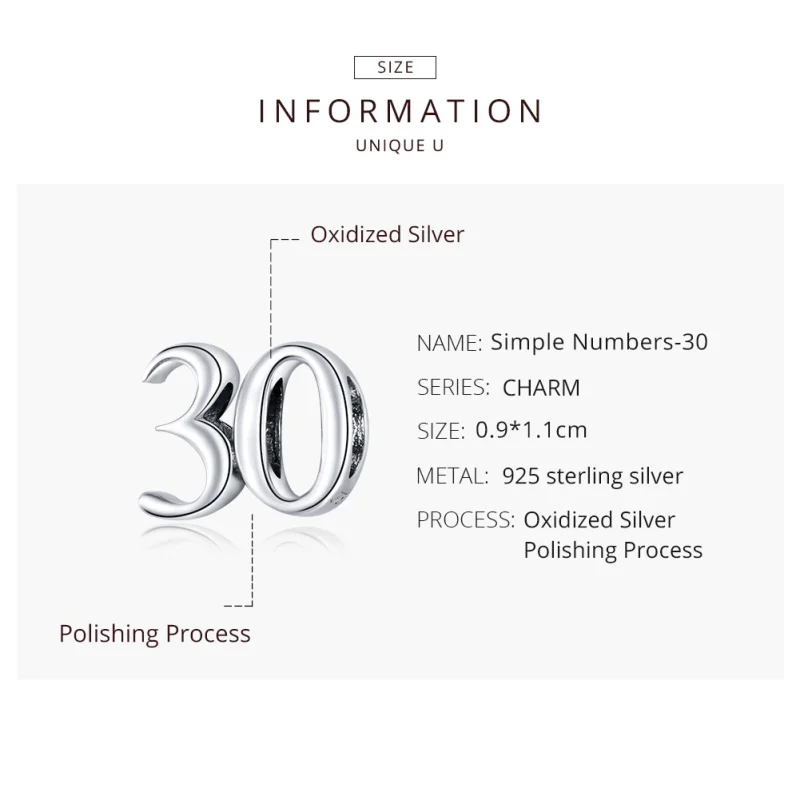 (image for) Pandora Style Silver 30Th Birthday Charm - SCC1622 - View 8