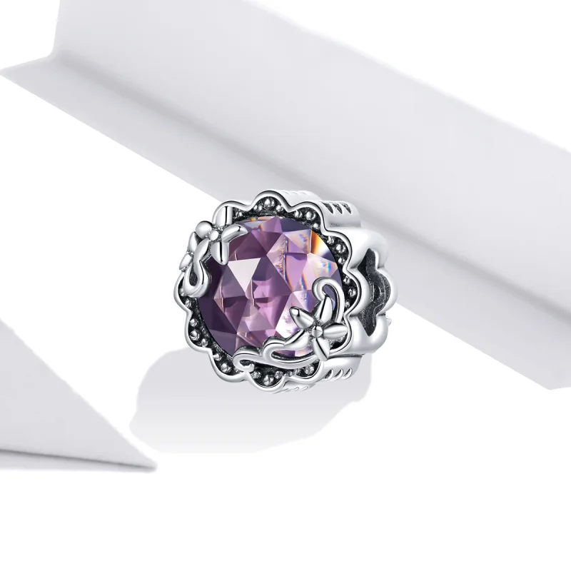 (image for) Pandora Style Silver Amethyst Pattern Charm - SCC1796 - View 2