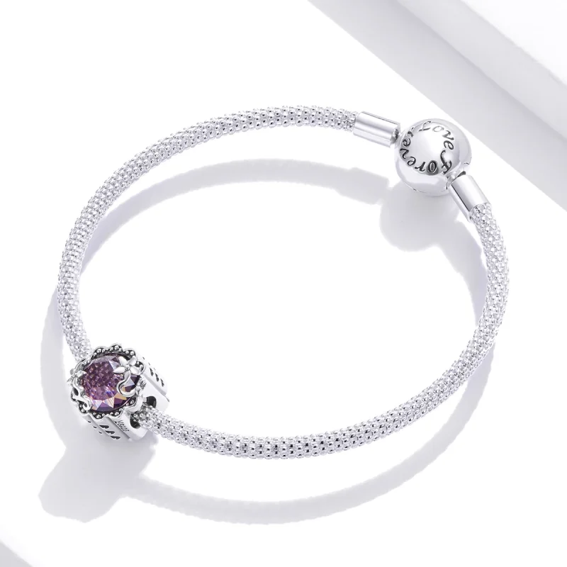 (image for) Pandora Style Silver Amethyst Pattern Charm - SCC1796 - View 3