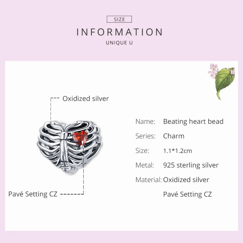 (image for) Pandora Style Silver Beating Heart Charm - SCC1764 - View 7