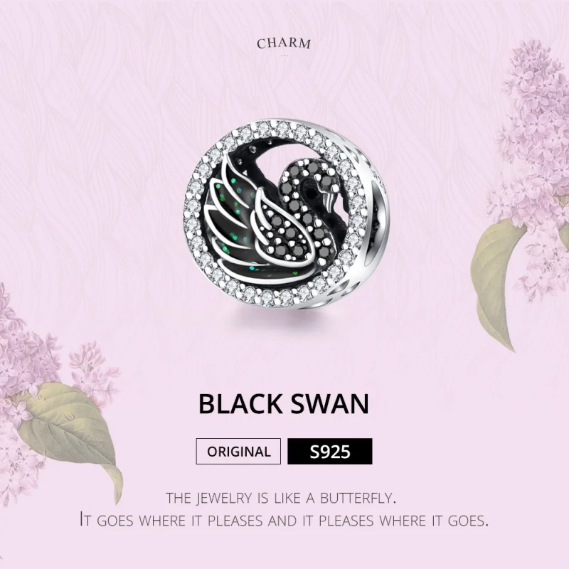 (image for) Pandora Style Silver Black Swan Charm - SCC1342 - View 6