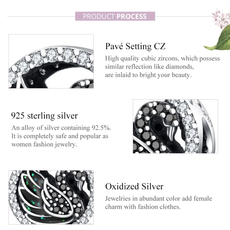 (image for) Pandora Style Silver Black Swan Charm - SCC1342 - View 8