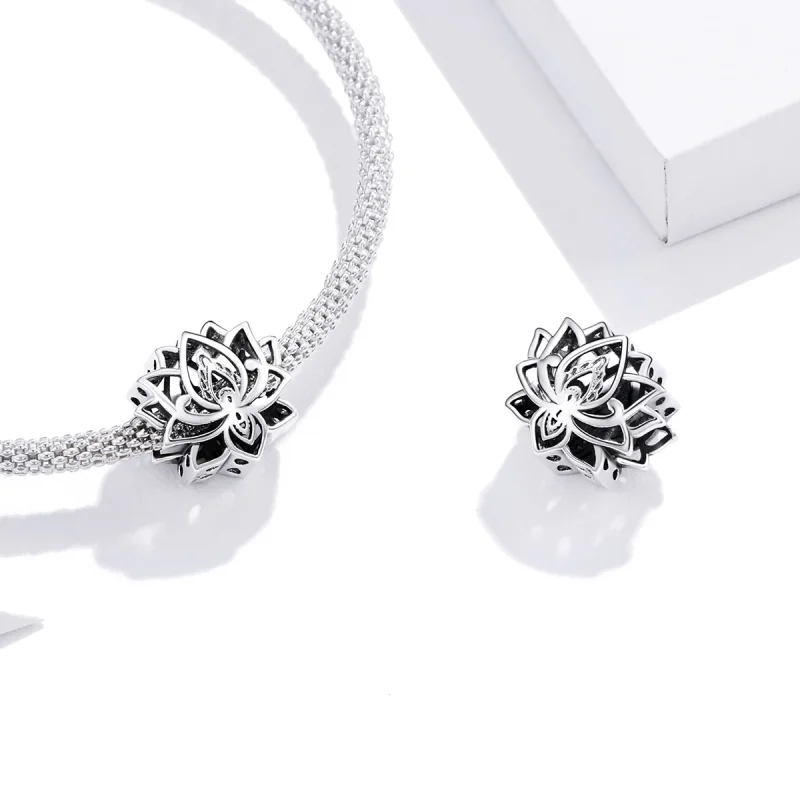 (image for) Pandora Style Silver Blooming Lotus Charm - SCC1724 - View 4