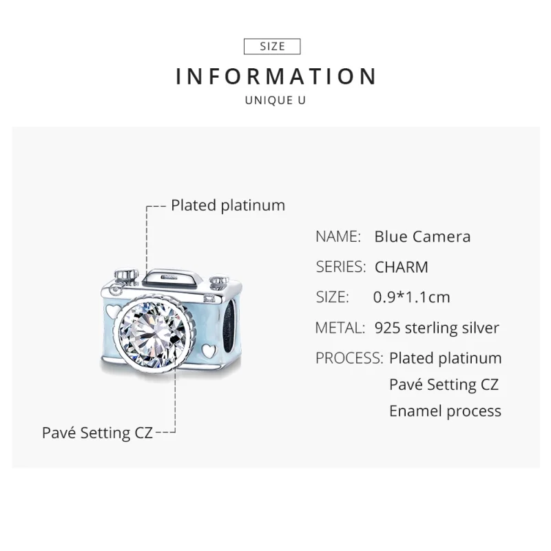 (image for) Pandora Style Silver Blue Camera Charm - BSC264 - View 8
