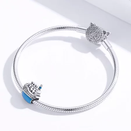Pandora Style Silver Blue Cruise Ship Charm - SCC1379
