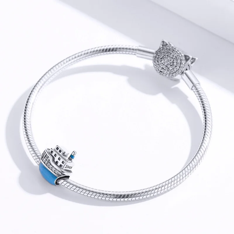 (image for) Pandora Style Silver Blue Cruise Ship Charm - SCC1379 - View 2